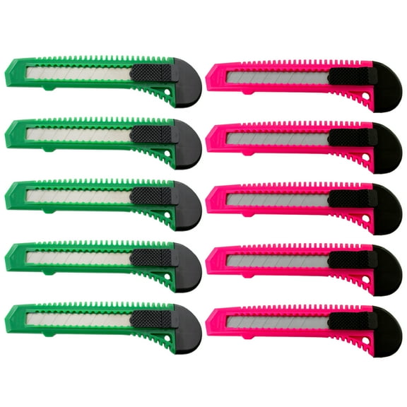 10 Safety Box Cutter Utility Knife Retractable Snap off Razor Blade PINK GREEN