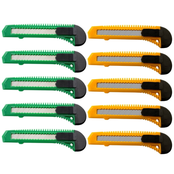 10 Safety Box Cutter Utility Knife Retractable Snap off Razor Blade YELLOW GREEN