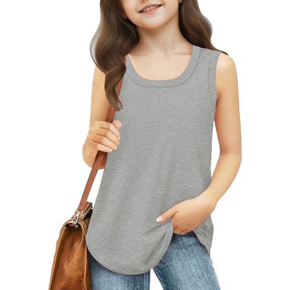 Up To $10 Sale!Shirts for Teens Girls Sale Toddler Kids Girls Solid Color Print T-Shirt Fashion Cute Round Neck Print Sleeveless Singlet Top Gray 13 Years
