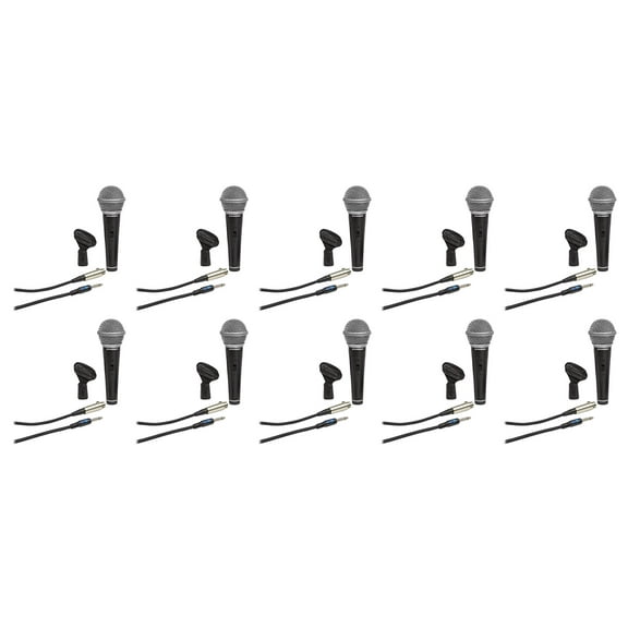 (10) Samson R21S Dynamic Handheld Microphones+Mic Clips+Cables+3.5mm adapters