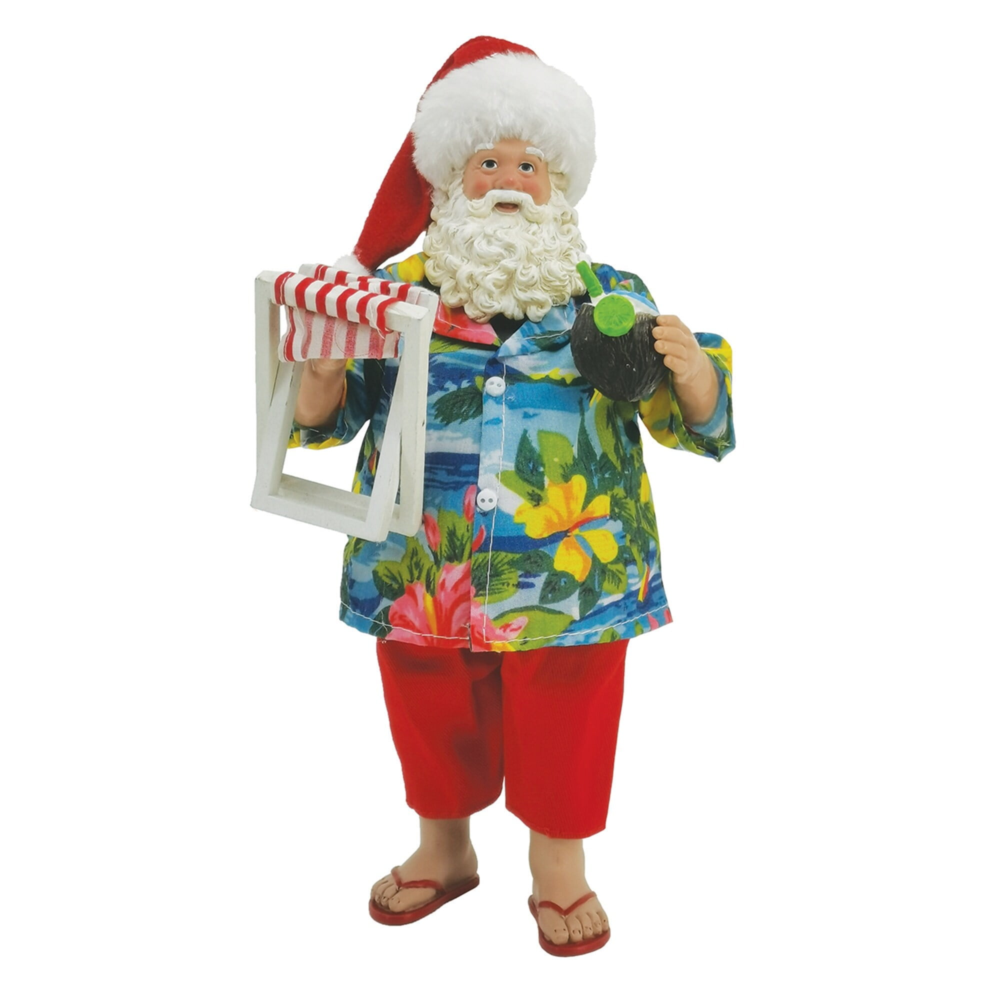 10" Tropical Santa Figurine in Hawaiian Shirt with Beach Chair