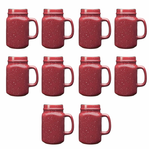 10 Savannah Speckle Ceramic Mason Jars Set, 16 oz.- Stoneware, C-handle, Durable - White