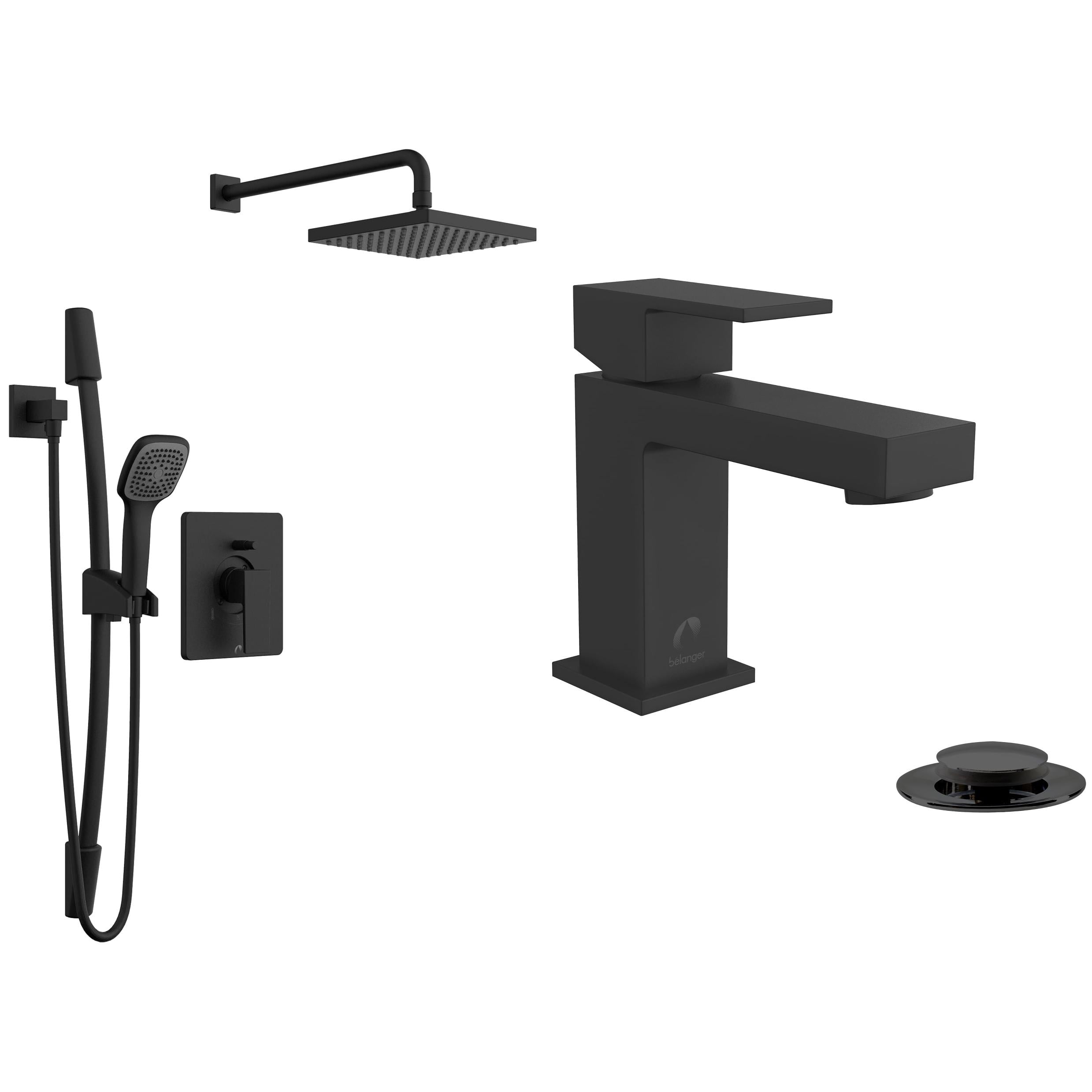 10% Savings Quadrato Pressure Balanced Shower System and Single Handle Bathroom Faucet, Matte Black