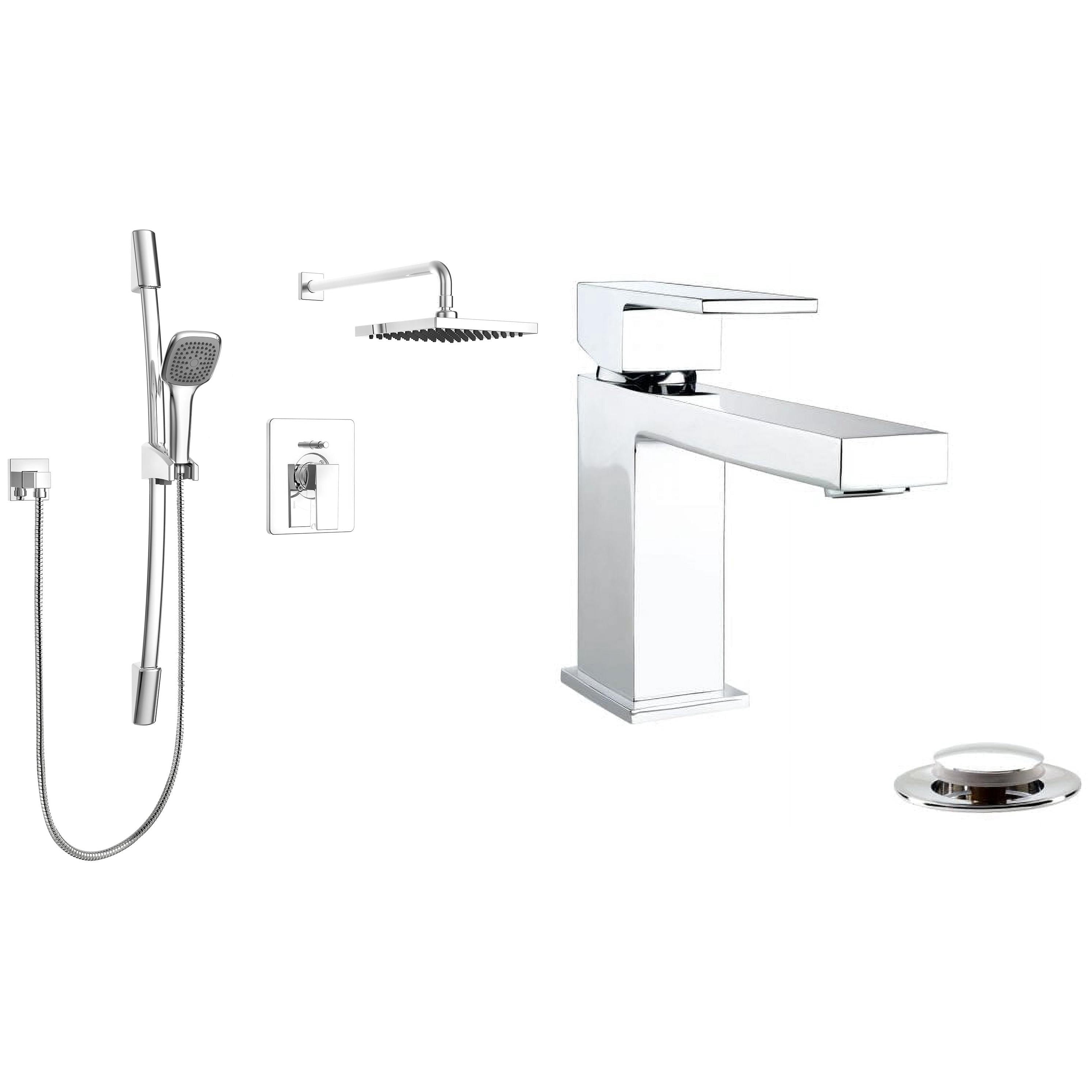 10% Savings Quadrato Pressure Balanced Shower System and Single Handle Bathroom Faucet, Polished Chrome