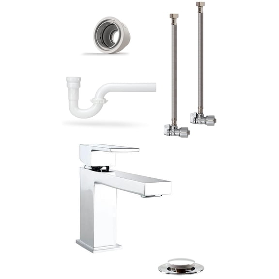 10% Savings Quadratro Single Handle Bathroom Faucet and Installation Kit (Angle Valves), Polished Chrome