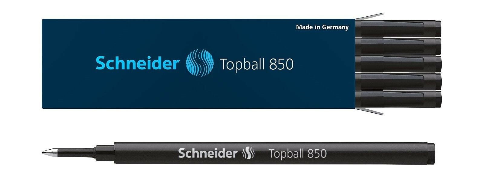 10 Schneider Topball 850 Rollerball Pen Refills, .5mm, Black Ink