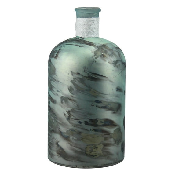 10" Seafoam Green and Black Marble Finish Handcrafted Glass Vase