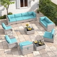 thumbnail image 1 of 10-Seat Modern Patio Furniture Set with Swivel Rocking Chairs, Thick 4″ Cushions, Dual-Strand Wicker Rattan, Rust-Resistant Steel Frame – Outdoor Conversation & Modular Sectional,Blue, 1 of 9