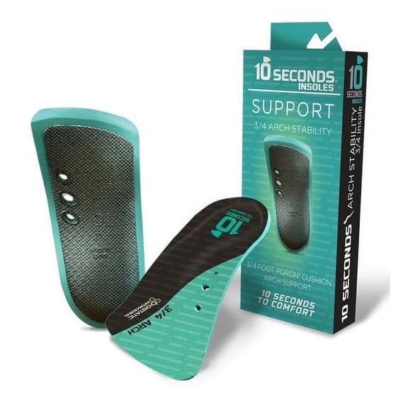 10 Seconds� Unisex 3/4 Arch Stability Performance Insoles Teal (1 pair)  GREEN