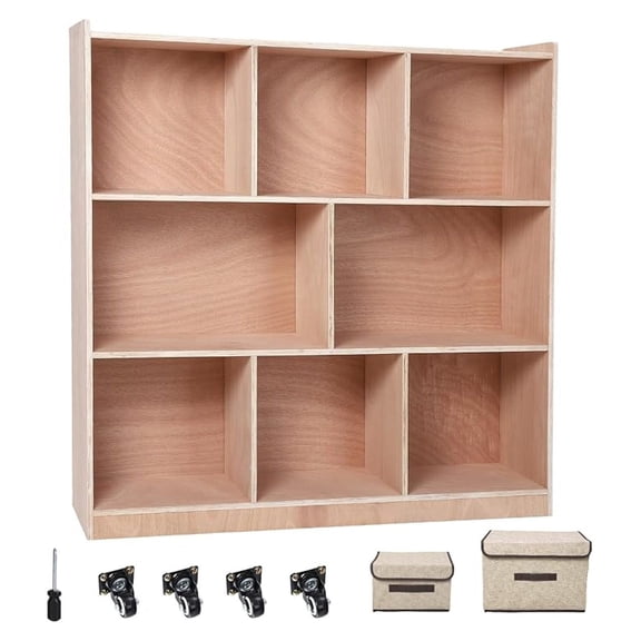 10-Section Classroom Storage Locker, 10 Cubbies for Classrooms, Daycare Cubby with 4 casters, 2 Storage Boxes for Home, School, Kindergarten