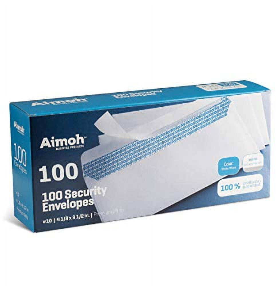 AIMOH #10 Security Tinted Self-Seal Envelopes - No Window - EnveGuard, Size 4-1/8 X 9-1/2 Inches - White - 24 LB - 100 Count (34100)