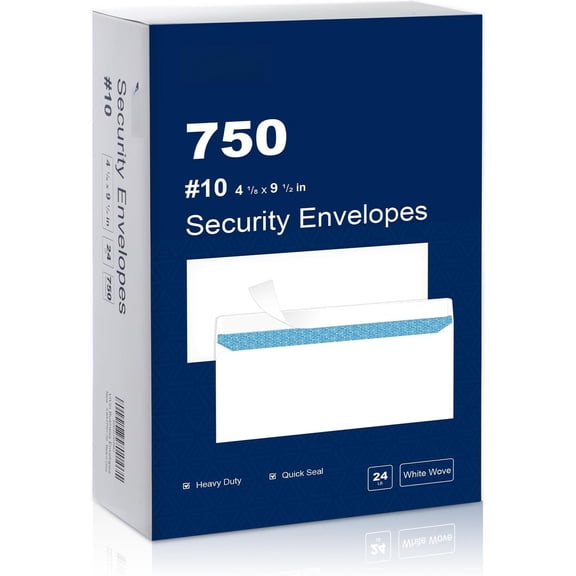 #10 Self-Seal -Tinted Business Envelopes for  Documents,  & Office, 4-1/8 x 9-1/2 Inches, No Window, 24 LB, White, 750 Packs