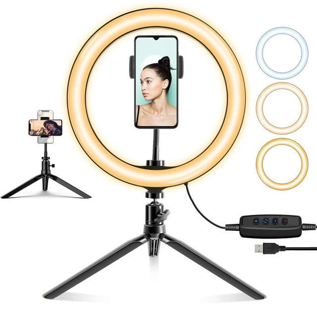10" Selfie Ring Light with Tripod Stand and Cell Phone Holder, LED Make