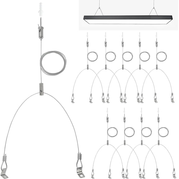 10 Set / 20 pcs Lighting Light Suspension Kit, 5ft Adjustable Luminaire Hanging Wire, 2ft Not Adjustable Steel Cable for Commercial Aquarium LED Panel Light LED Shop Lights Aquarium Lights
