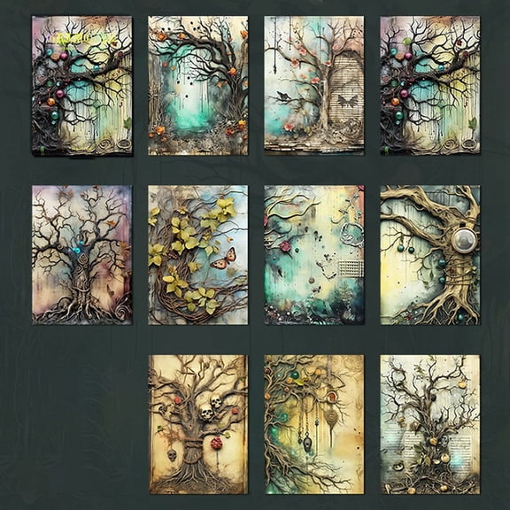 10 Set 30Pcs 10 Styles Magic Theme Scrapbook Paper Pads Paper Sheets for DIY Album Scrapbook Background Paper Tree 140x101x4.5mm 3pcs/style