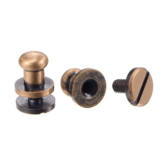 10 Set 6mm Solid Brass Round Head Stud Screw Rivets for DIY Leather Belt Wallet Handbag Decoration, Copper Tone