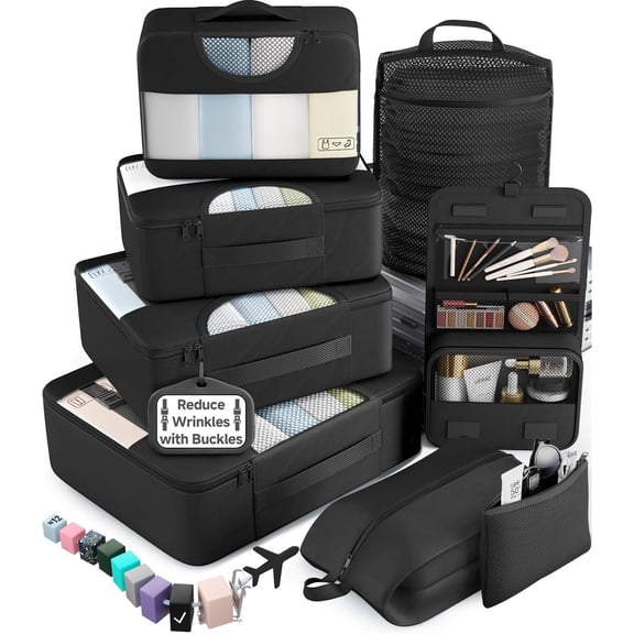 10 Set/8 Set Packing Cubes for Travel Essentials, Suitcase Organizer Bags in 4 Sizes, Carry-On Luggage Accessories with Laundry Bag & Passport Holder, Airplane Must Have, Camp Gifts Men