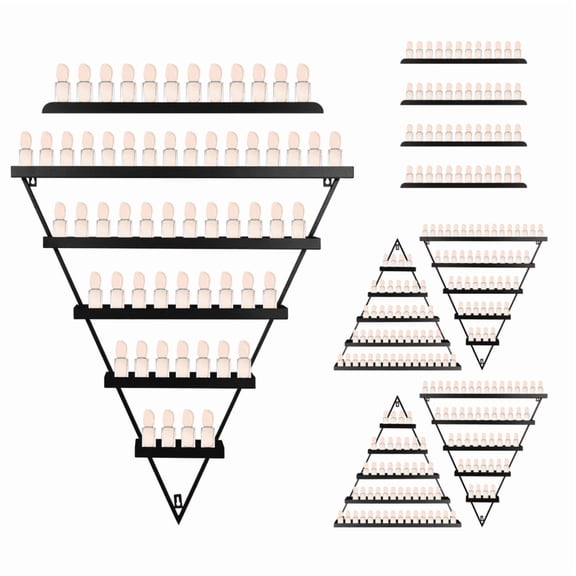 10 Set Black Iron Nail Polish Wall Shelves, 5 Tier Triangular Rack, Heavy Duty Beauty Product Organizer for Spa & Salon Owners, Makeup Artists