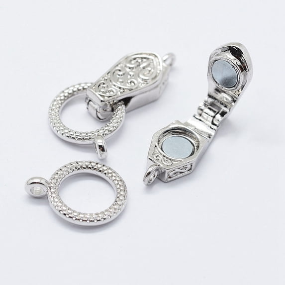 10 Set Brass Fold Over Magnetic Clasps Platinum 31x13x5.5mm Hole: 1.5mm