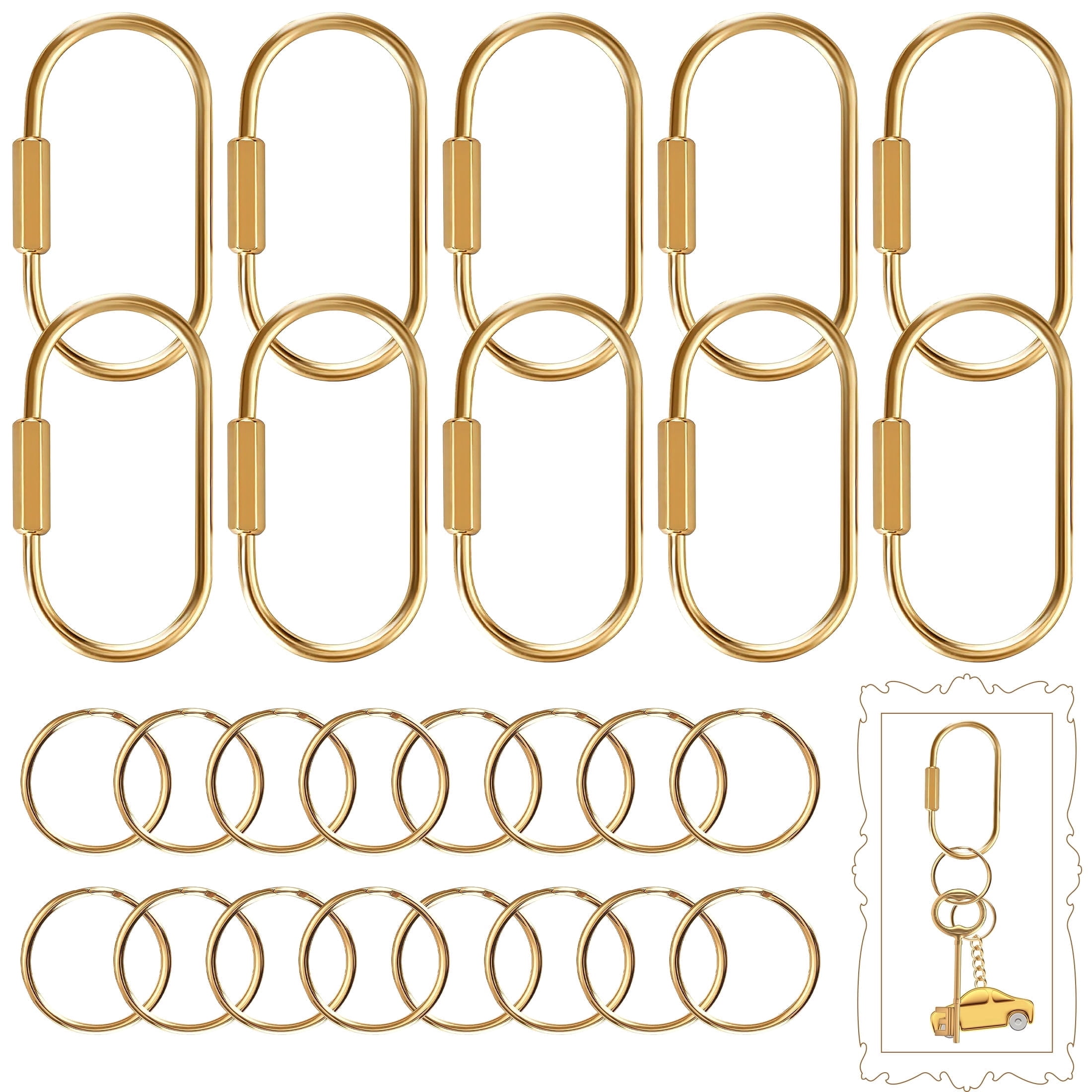 Key Rings That Lock 10 Set Brass Key Rings with Secure Screw Lock - Gold Carabiner Keychain ...
