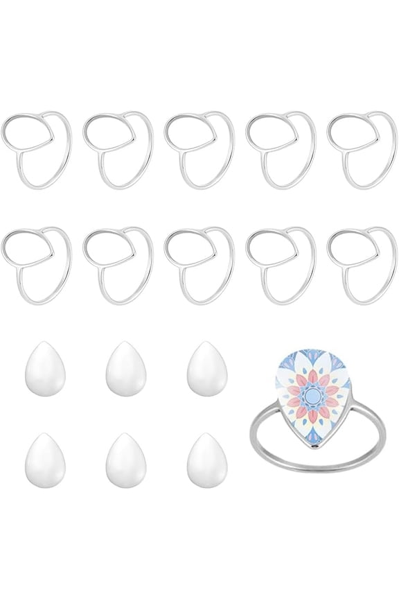 10 Set Cabochon Ring Teardrop Blank Rings Pad Ring Settings Bases Ring Finger Rings with 10pcs Glass Cabochons Base Bezel Tray Ring Making Kits