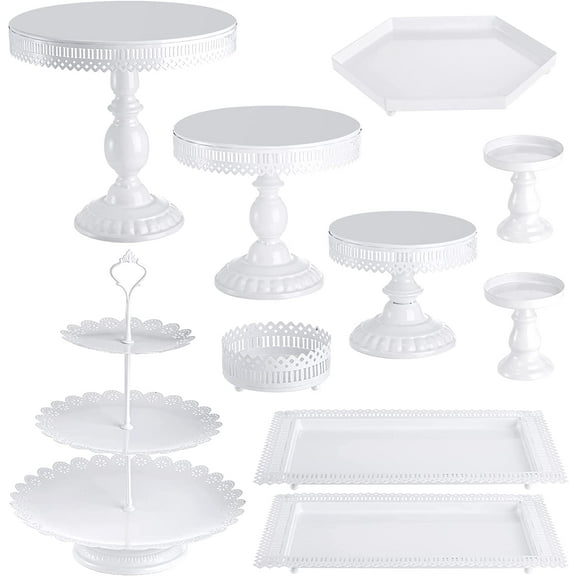 10-Set Cake Stands, Metal Cupcake Stand Set with Multiple Combination Styles, Dessert Plate Cake Serving Tray Candy Fruit Display Tower for Wedding, Birthday Party, Anniversary, Baby Shower