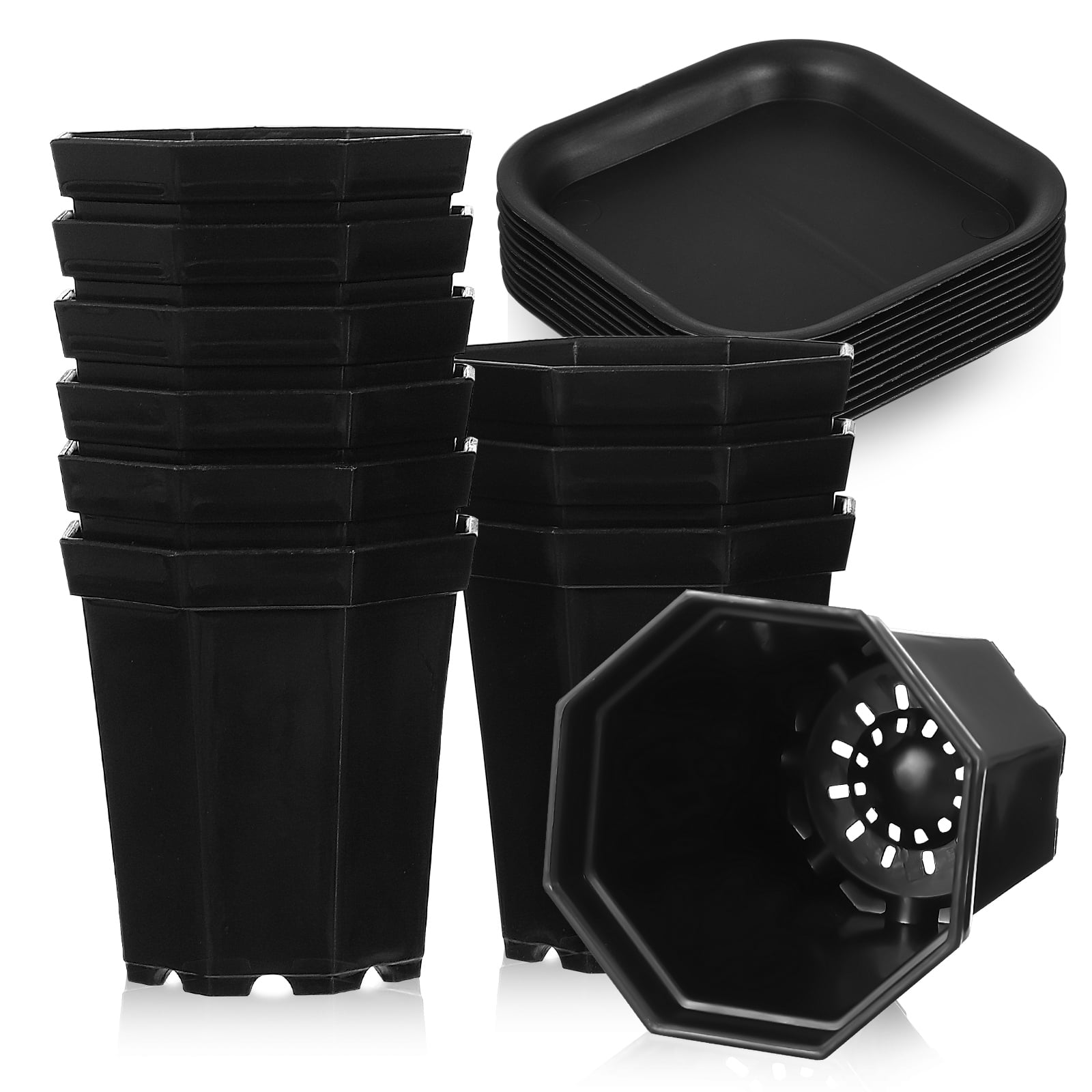 10 Set Flowerpot Pots for Plants Plastic Bulk with Saucers Succulent