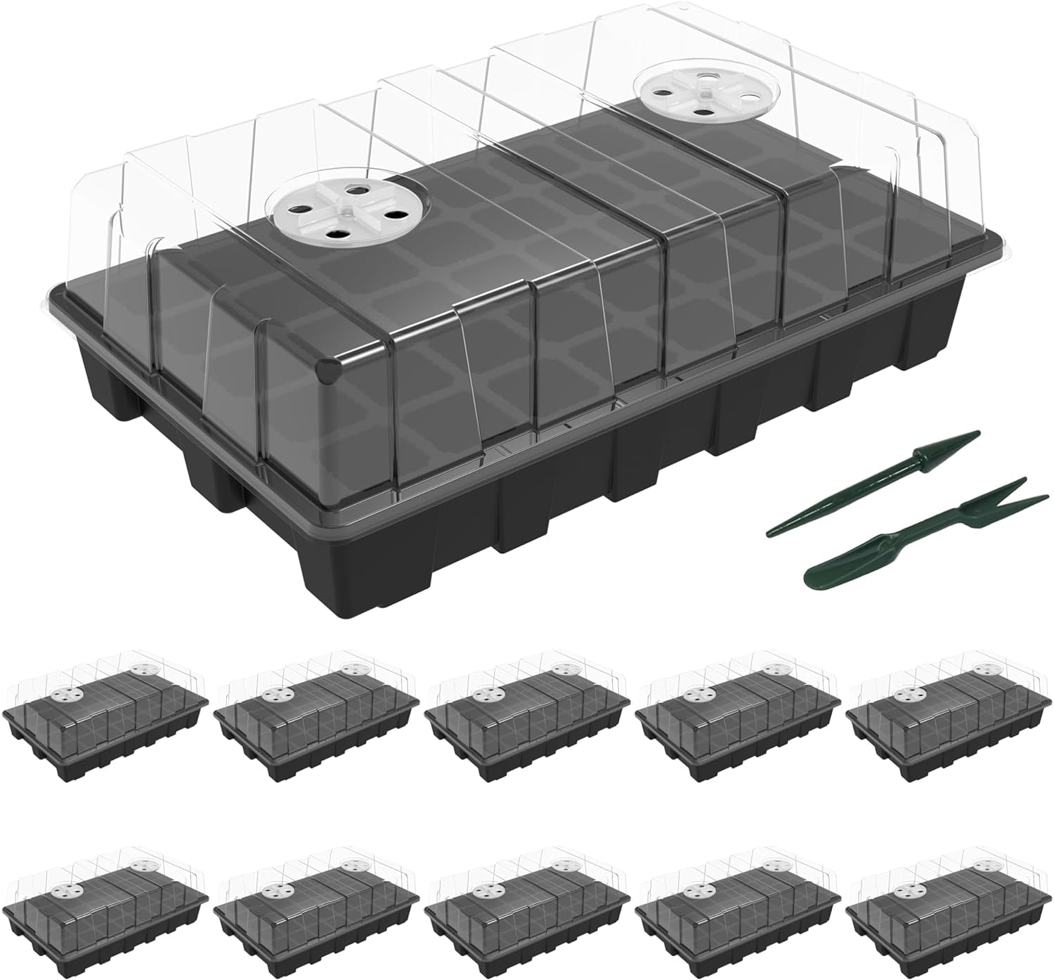 10-Set Garden Propagator Set, Seed Tray Kits with 400-Cell, Seed Starter Tray with Dome and Base 15" x 9" (40-Cell Per Tray)