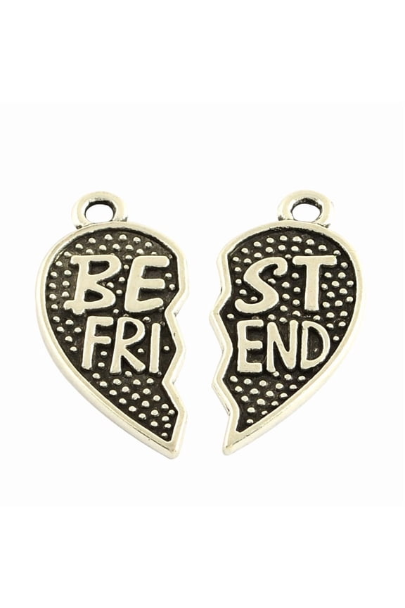 10 Set Heart Charms Pendant Tibetan Style Alloy Split Pendants Heart with Word Best Friend Jewelry Making Charms Metal Charms Ornament for DIY