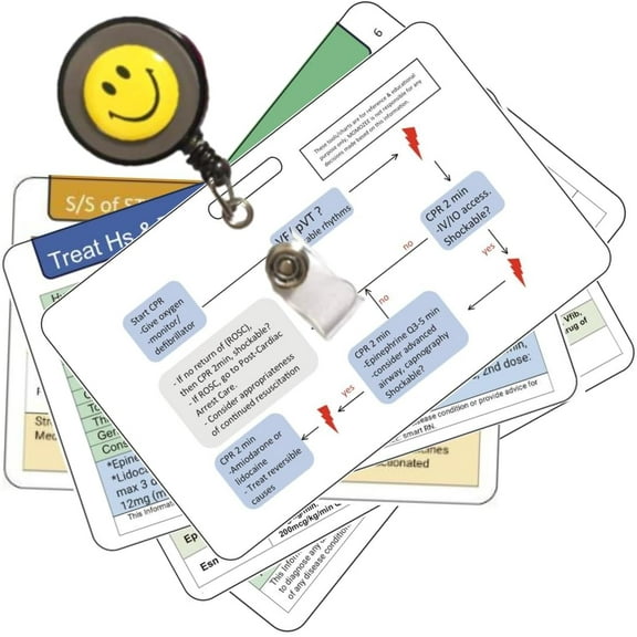 10 Set ICU Nurse Badge Card, Critical Care   (Free PDF), Rapid Respond - Antidote, Sedation gtt,Glows Coma,18 EKG Rhythm, ACLS, BLS, , Code Blue, NIH , ABG/VBG (10)