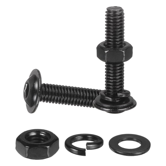 10 Set M6 x 30mm Flanged Button Head Socket Cap Screws, Black 304 Stainless Steel 18-8 Hex Socket Head Screws Bolts, Nuts, Flat & Lock Washers for DIY, Furniture, Automotive