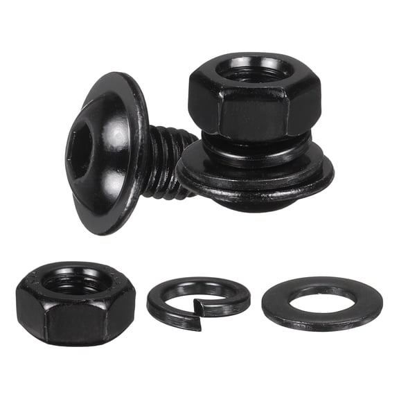 10 Set M8 x 10mm Flanged Button Head Socket Cap Screws, Black 304 Stainless Steel 18-8 Hex Socket Head Screws Bolts, Nuts, Flat & Lock Washers for DIY, Furniture, Automotive