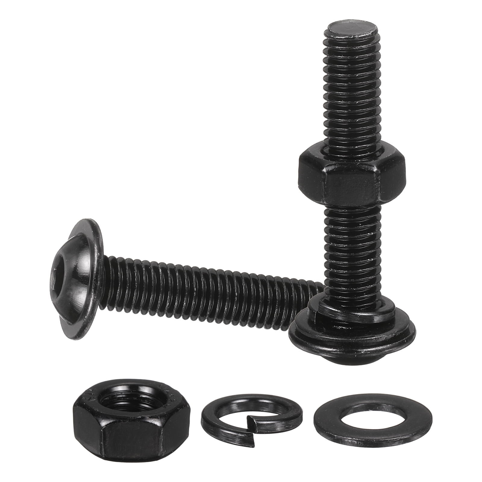 10 Set M8 x 45mm Flanged Button Head Socket Cap Screws, Black 304 Stainless Steel 18-8 Hex Socket Head Screws Bolts, Nuts, Flat & Lock Washers for DIY, Furniture, Automotive