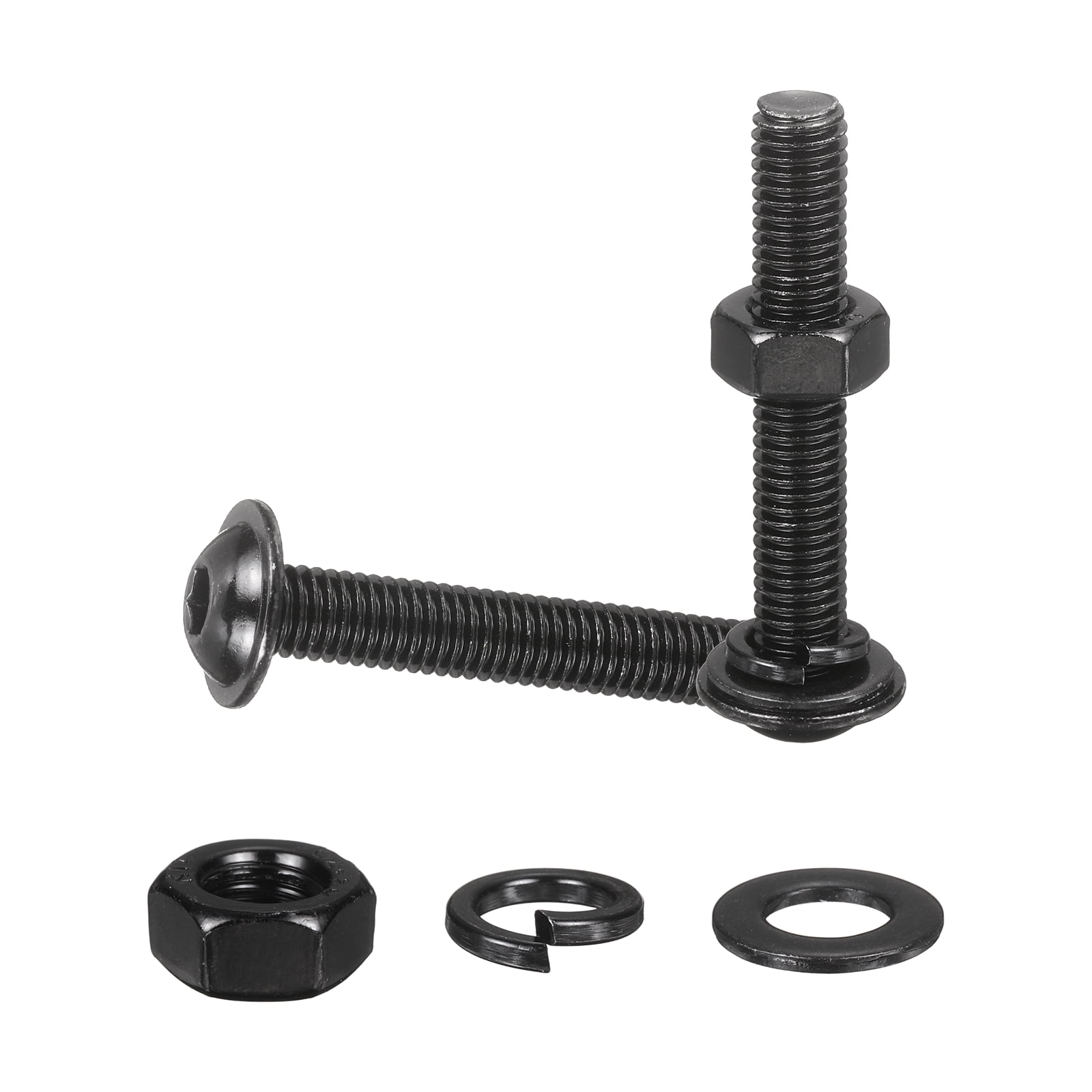 10 Set M8 x 50mm Flanged Button Head Socket Cap Screws, Black 304 Stainless Steel 18-8 Hex Socket Head Screws Bolts, Nuts, Flat & Lock Washers for DIY, Furniture, Automotive