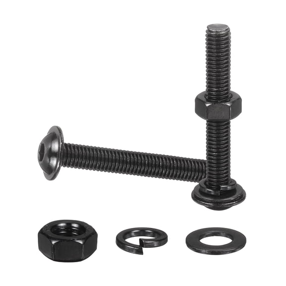 10 Set M8 x 55mm Flanged Button Head Socket Cap Screws, Black 304 Stainless Steel 18-8 Hex Socket Head Screws Bolts, Nuts, Flat & Lock Washers for DIY, Furniture, Automotive