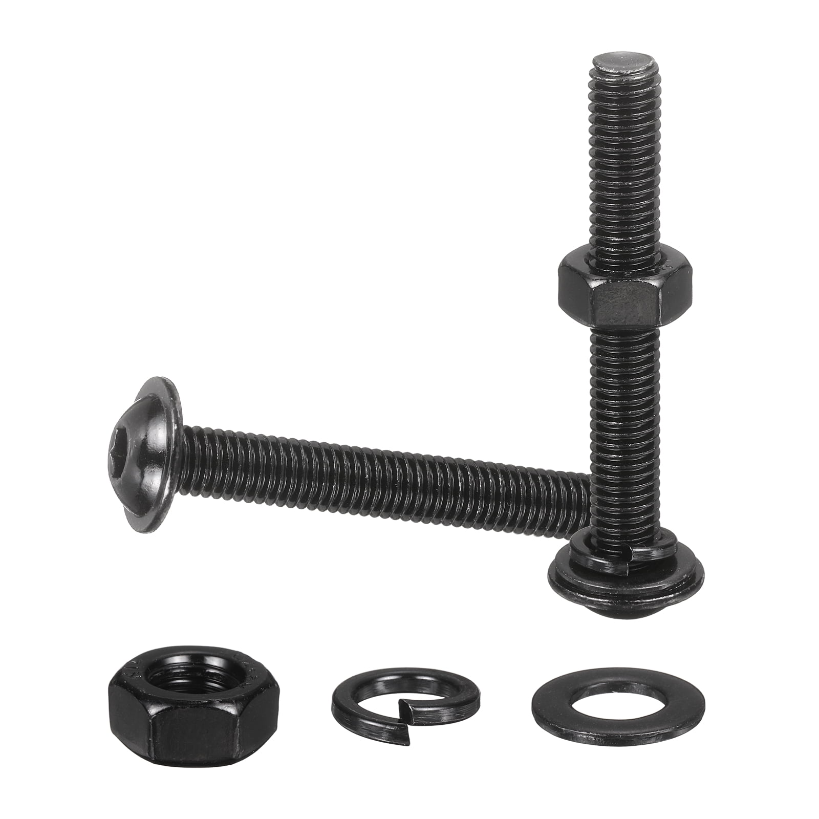 10 Set M8 x 60mm Flanged Button Head Socket Cap Screws, Black 304 Stainless Steel 18-8 Hex Socket Head Screws Bolts, Nuts, Flat & Lock Washers for DIY, Furniture, Automotive