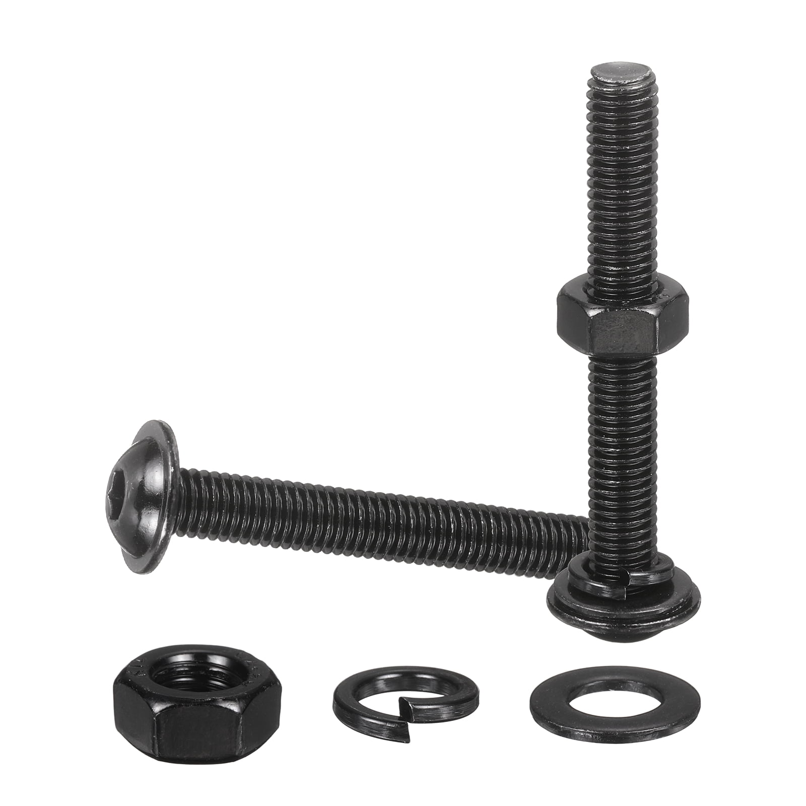 10 Set M8 x 70mm Flanged Button Head Socket Cap Screws, Black 304 Stainless Steel 18-8 Hex Socket Head Screws Bolts, Nuts, Flat & Lock Washers for DIY, Furniture, Automotive