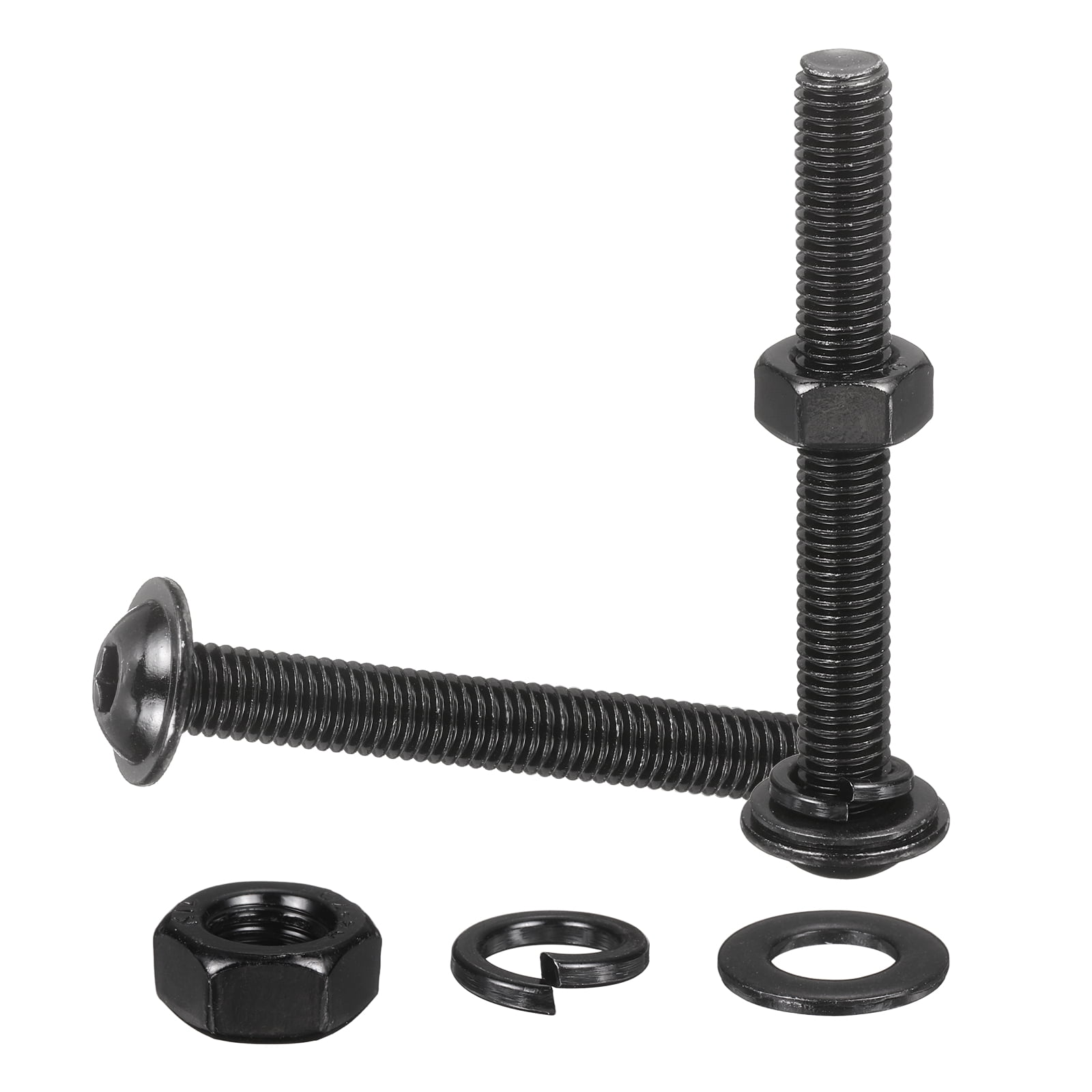 10 Set M8 x 80mm Flanged Button Head Socket Cap Screws, Black 304 Stainless Steel 18-8 Hex Socket Head Screws Bolts, Nuts, Flat & Lock Washers for DIY, Furniture, Automotive