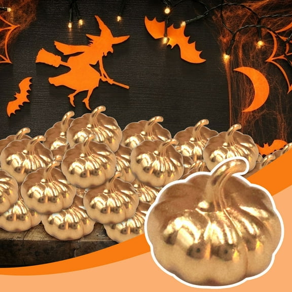 10 Set Mini Gold Pumpkin for Tabletop, Metal Fall Pumpkin Decoration Thanksgiving Metal Pumpkin - Fall Harvest Tabletop Centerpiece for Kitchen Farmhouse Halloween Thanksgiving