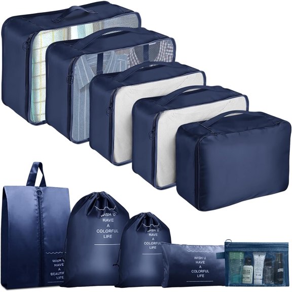10 Set Packing Cubes for Suitcases, Packing Cubes Travel Essentials Organizer Bags, Travel Organizers for Family, Navy Blue
