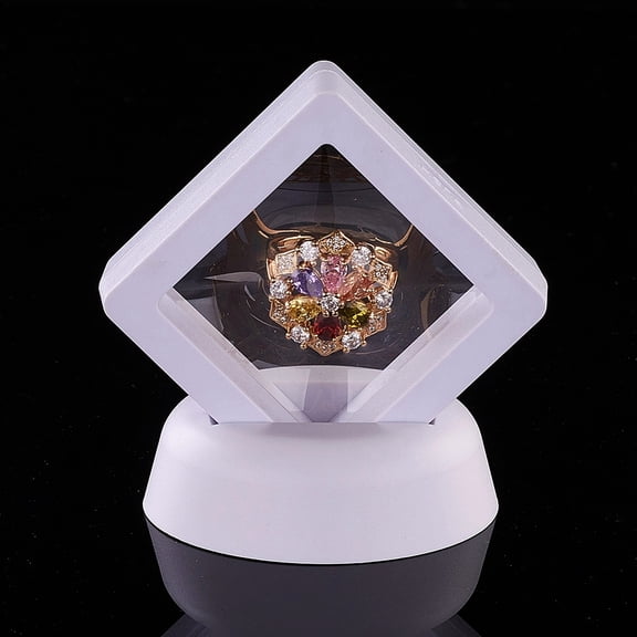 10 Set Plastic Frame Stands with Transparent Membrane 3D Floating Frame Display Holder Coin Display Box Square White 51x51x54mm