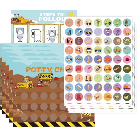 10 Set Potty Training Chart Construction Theme Reward Stickers 8.5x11 inch Toilet Potty Training Reward System Chart Fun Potty Incentive Construction Potty Charts