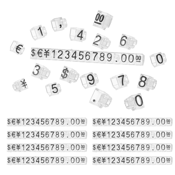 10 Set Price Tag Cube 2" x 0.2" Adjustable Counter Stand Label, Clear Black