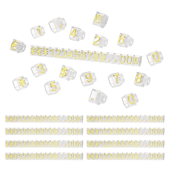 10 Set Price Tag Cube 3" x 0.24" Adjustable Counter Stand Label, Clear Gold