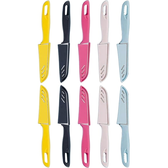 10-Set Super Value Paring Knife Set - 10 Ultra-Sharp German Steel Fruit & Vegetable Knives with 10 Sheaths, PP Plastic Ergonomic Handle, Dishwasher Safe, Multi-Color Small Kitchen Peeling Knives.