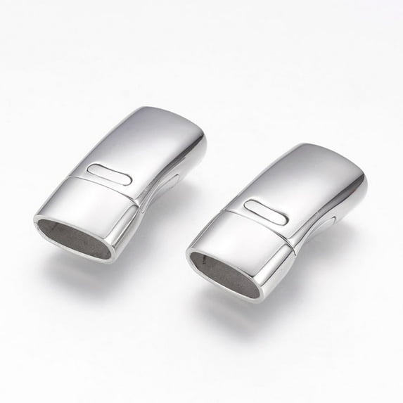 10 Set Resistant 304 Stainless Steel Magnetic Clasps with Glue-in Ends Rectangle Stainless Steel Color 24x12x7.5mm Hole: 5mm
