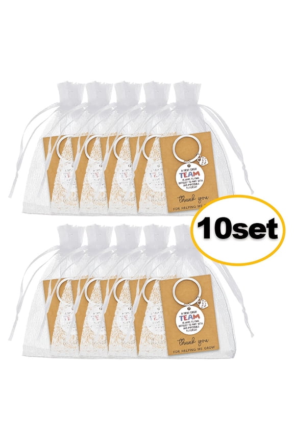 10 Set Team Appreciation Keychain Gift Set, Stainless Steel Inspirational Keyrings with Thank You Cards & Organza Bags - Employee Recognition, Corporate Gifts for Team Building, Work Celebrations