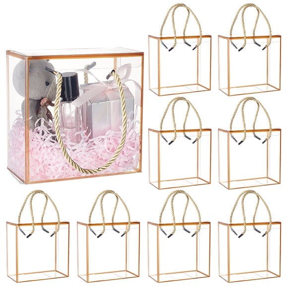 10 Set Transparent PET Plastic Gift Tote Boxes with Polyester Cord Square Dark Goldenrod Finished Product: 14x7.5x14cm about 3pcs/set