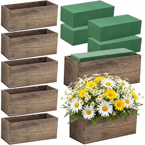 10 Sets 10 x 4 x 4 in  Rectangular Planter Boxes Bulk  Flower Box Centerpiece Vases with Floral  Blocks Rustic Flower Pot Indoor Window for Wedding Arrangement