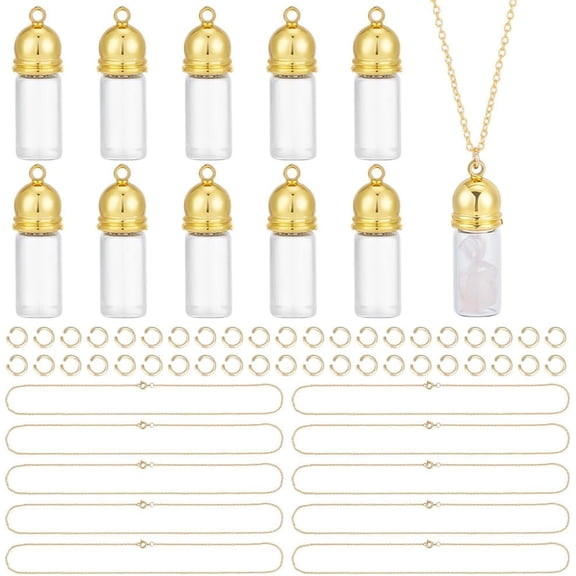 10 Sets 18K Gold Plated Glass Vial Necklace Making Kit 18 Inch Glass Vial Pendant Necklace Wish Bottles Hourglass Memorial Keepsake Cremation Ashes Holder Memory Container for DIY for DIY